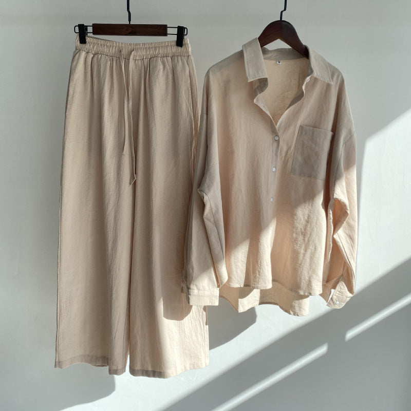 Andrada - High Waist Cotton Linen Shirt and Pants