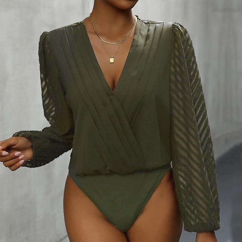 Ayeshi | V-Neck Casual Pleated Bodysuit Top - Chic & Comfortable