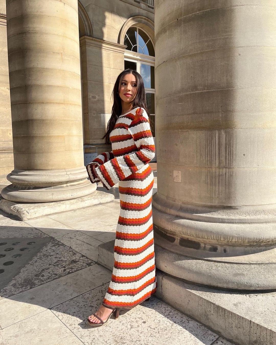 Eva - Knitted Striped Backless Maxi Dress