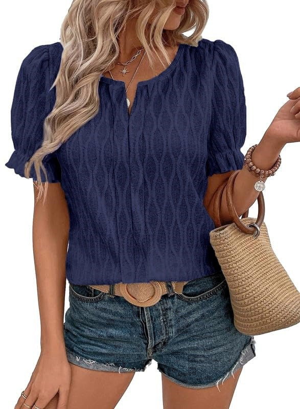 Lighty & Stylish Women's Puffy Sleeve Shirt with Lace Detail – Noemi