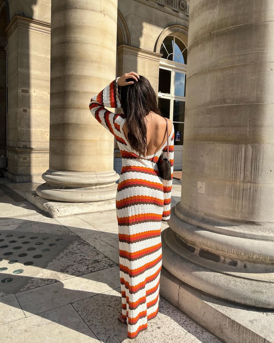 Eva - Knitted Striped Backless Maxi Dress