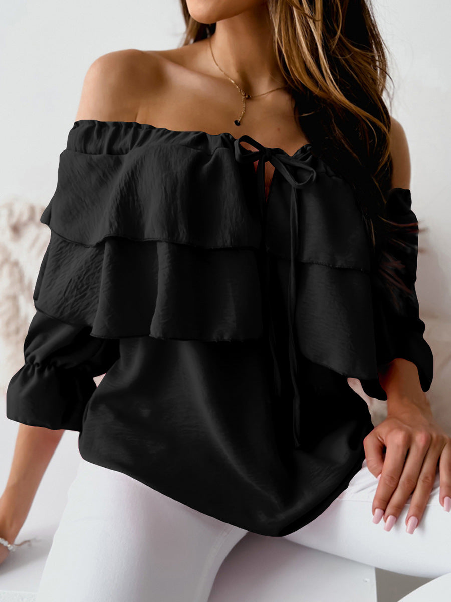 Chathuni | Ruffles Bateau Neck Long Sleeve Blouse - Elegant & Stylish