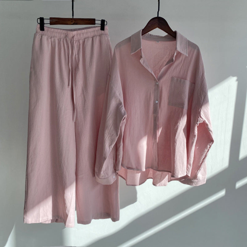 Andrada - High Waist Cotton Linen Shirt and Pants
