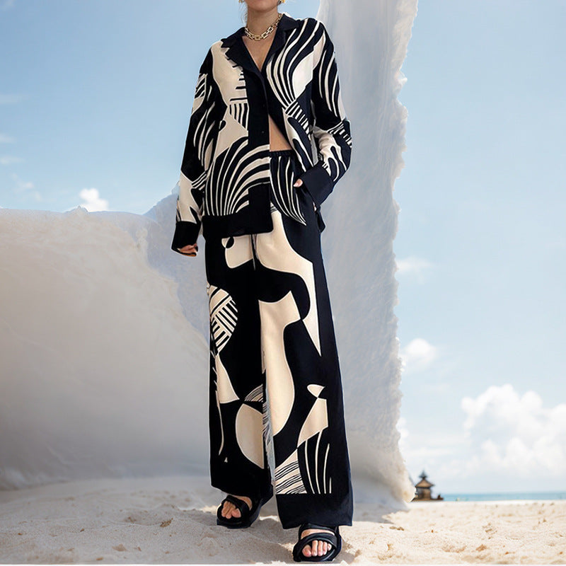 Mira - Elegant trendy printed long sleeve and pant set
