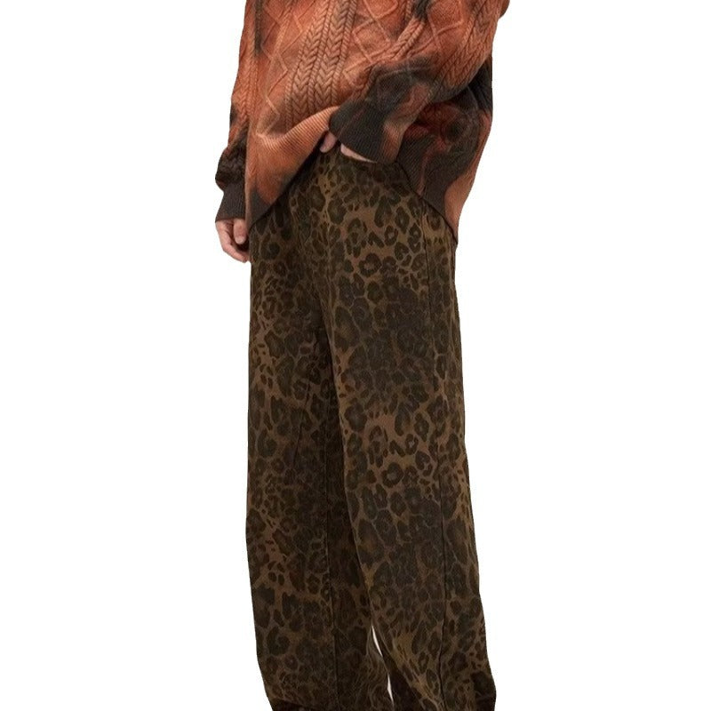 Amina - Stylish denim jeans with leopard print