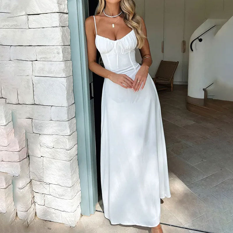 Women's Sleeveless Maxi Dress with Bust Tie for Summer