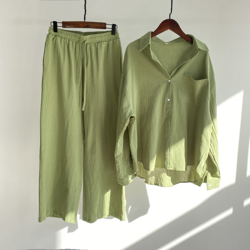 Andrada - High Waist Cotton Linen Shirt and Pants