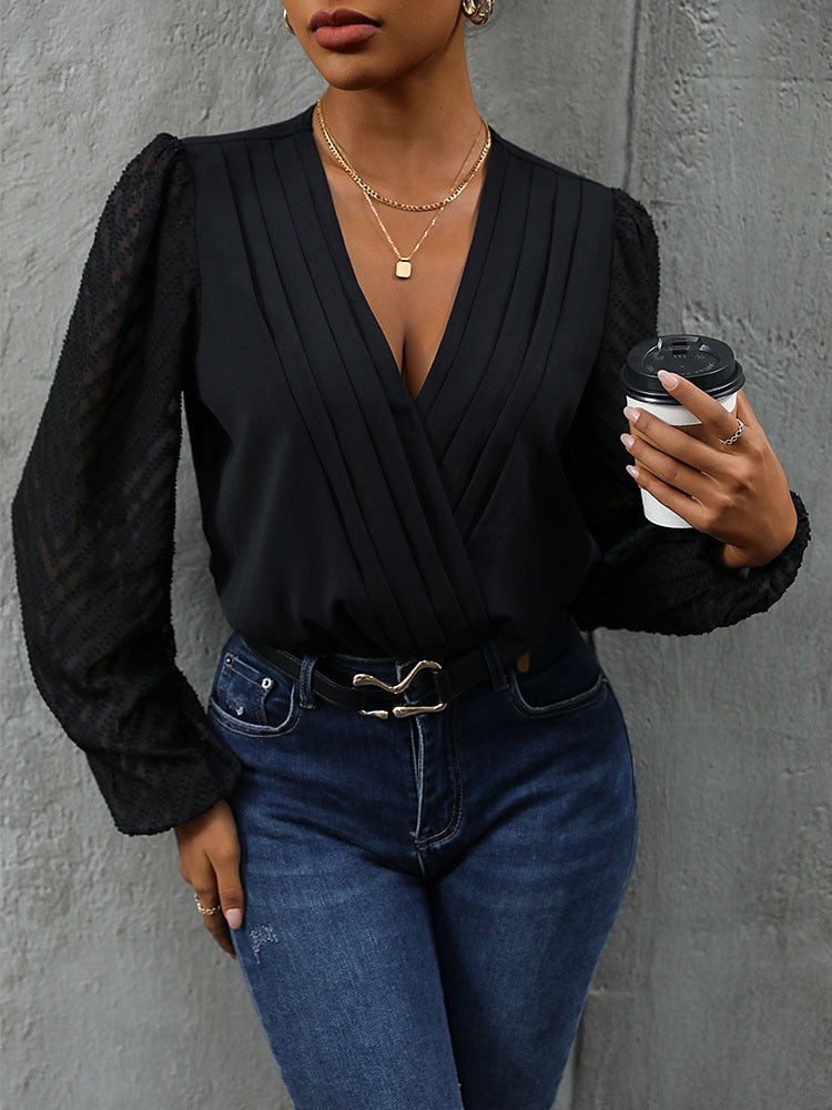 Ayeshi | V-Neck Casual Pleated Bodysuit Top - Chic & Comfortable