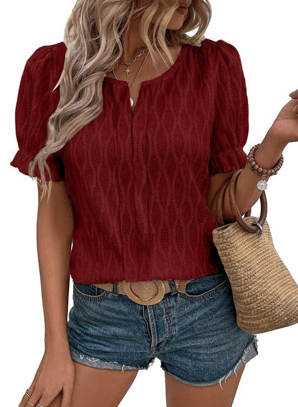 Lighty & Stylish Women's Puffy Sleeve Shirt with Lace Detail – Noemi