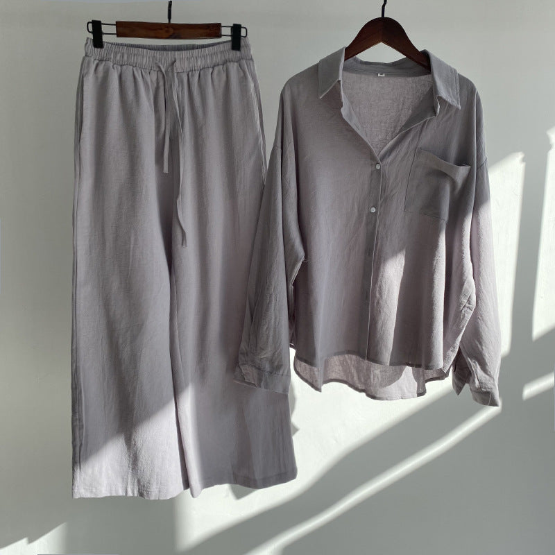 Andrada - High Waist Cotton Linen Shirt and Pants