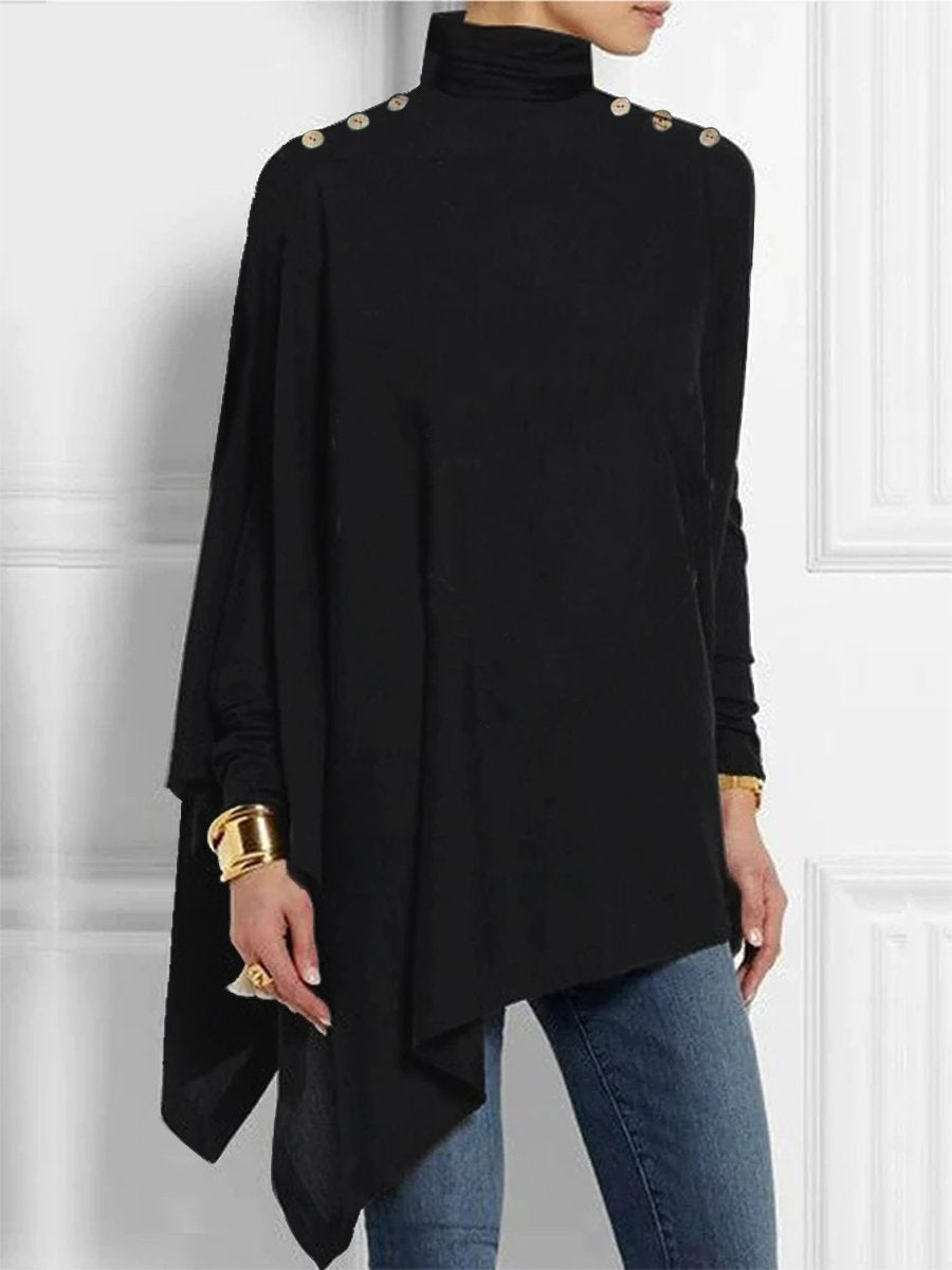 Nadini | Figure Graphic Batwing Sleeve Mock Neck Blouse - Unique & Chic
