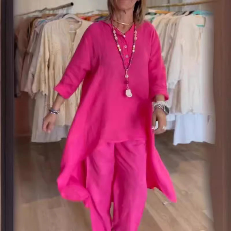 Small - Plain linen leisure suit for women
