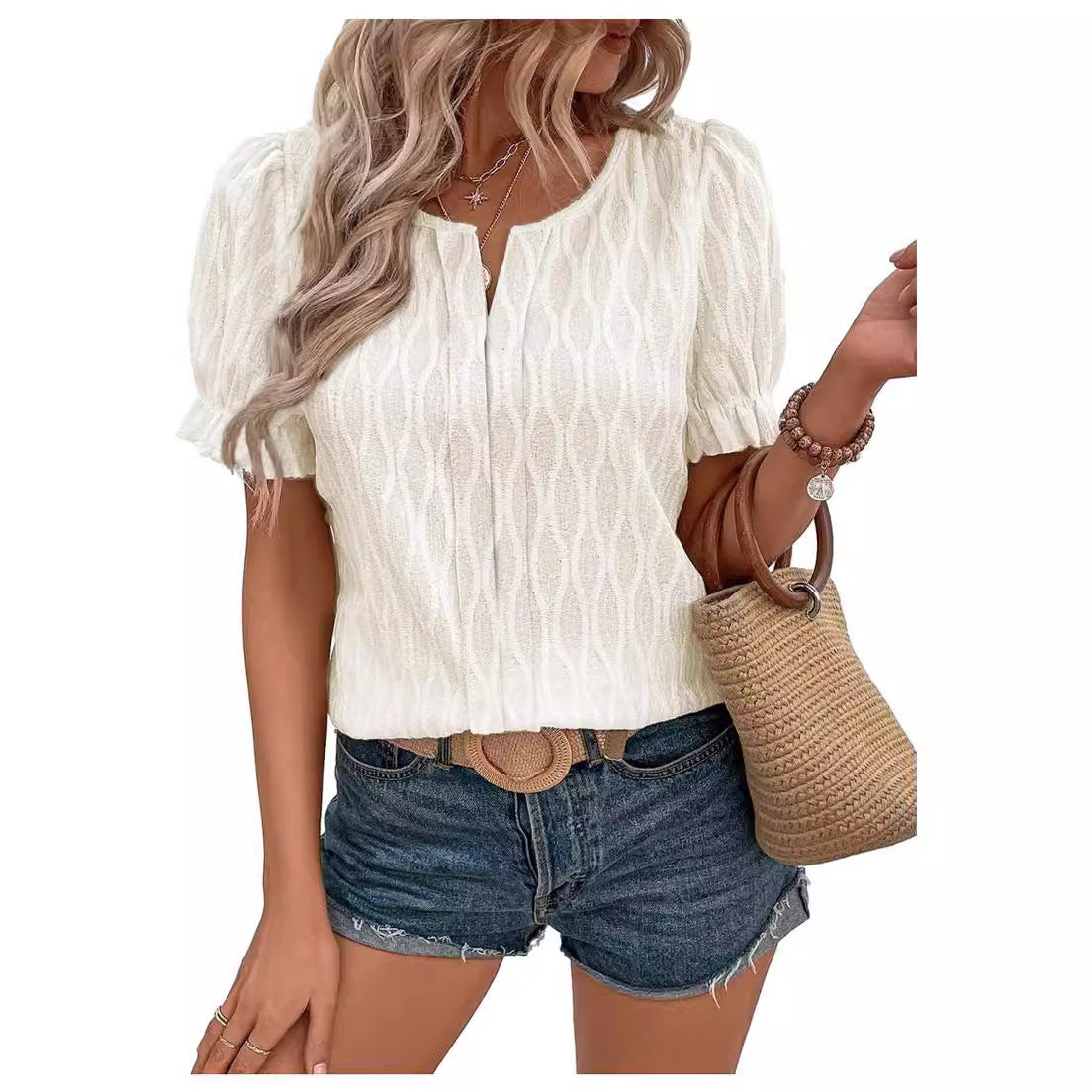 Lighty & Stylish Women's Puffy Sleeve Shirt with Lace Detail – Noemi
