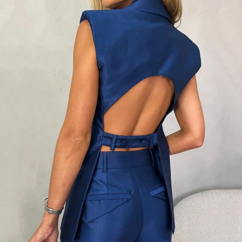 Janice - Fashionable set of mercerized vest and backless trousers