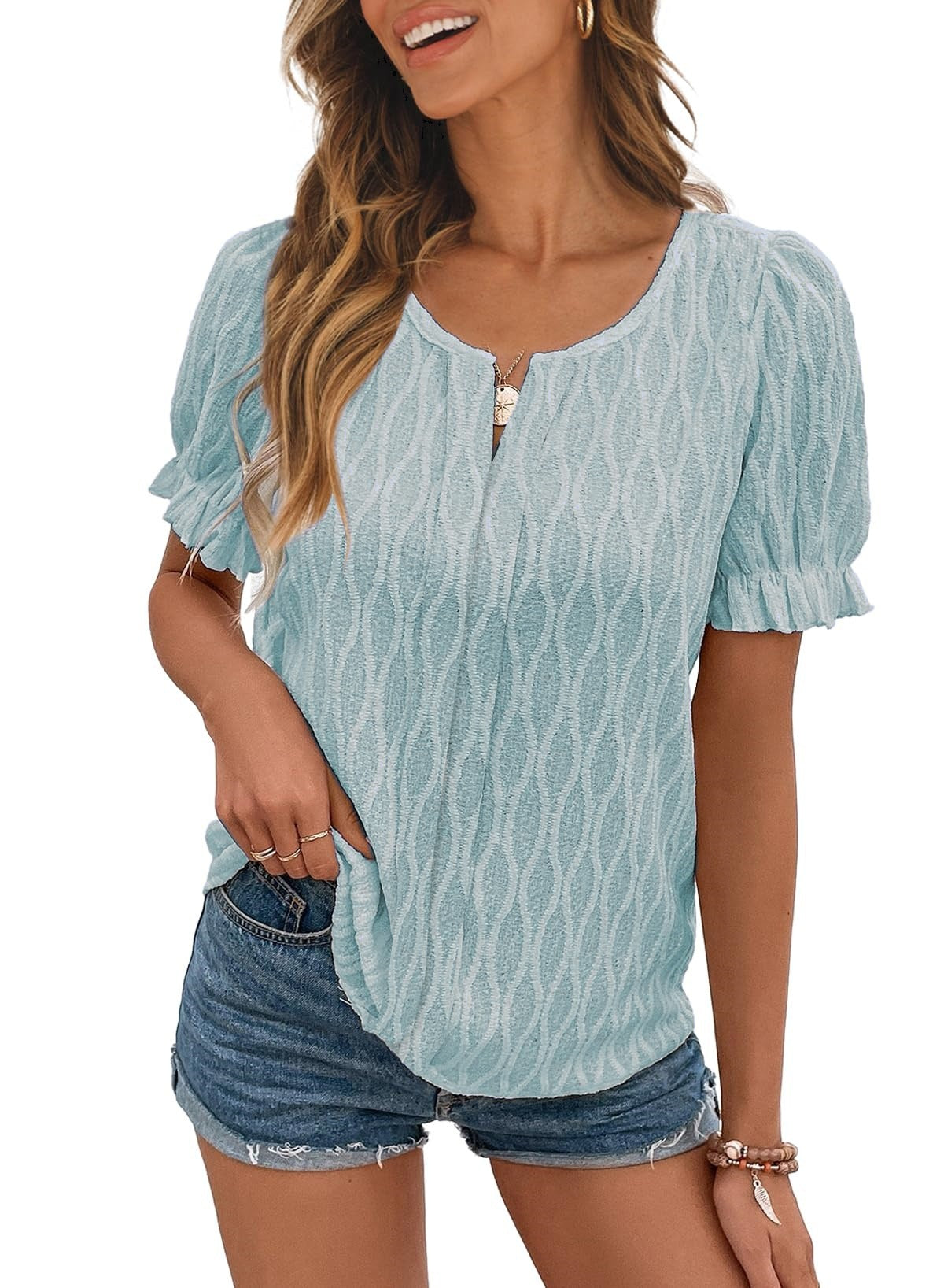 Lighty & Stylish Women's Puffy Sleeve Shirt with Lace Detail – Noemi