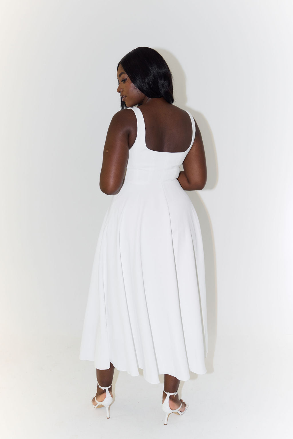 Women's Sleeveless Midi Dress with Square Neckline for Summer