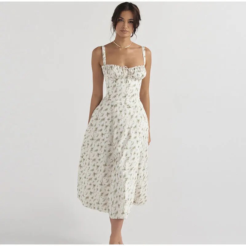 Gretchen - Lace-Up Corset Midi Dress