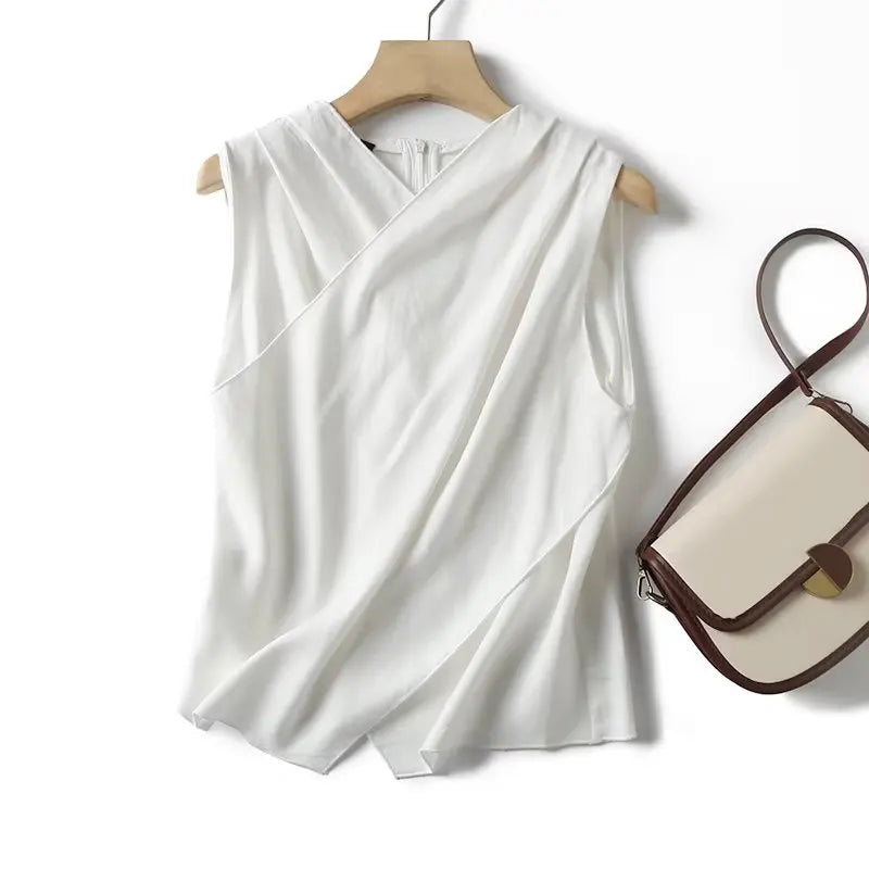 White airy and stylish sleeveless linen blouse for women – Amira