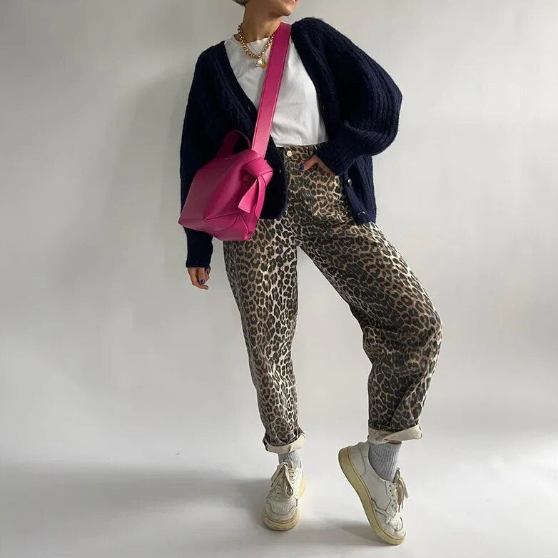 Chandra - Vintage jeans with leopard print