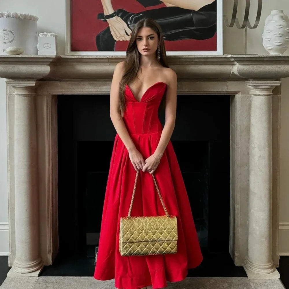 Rafaela | Sleek Strapless Pleated Midi Dress