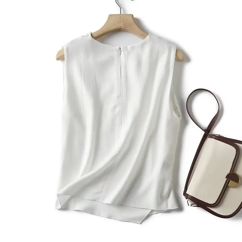 White airy and stylish sleeveless linen blouse for women – Amira