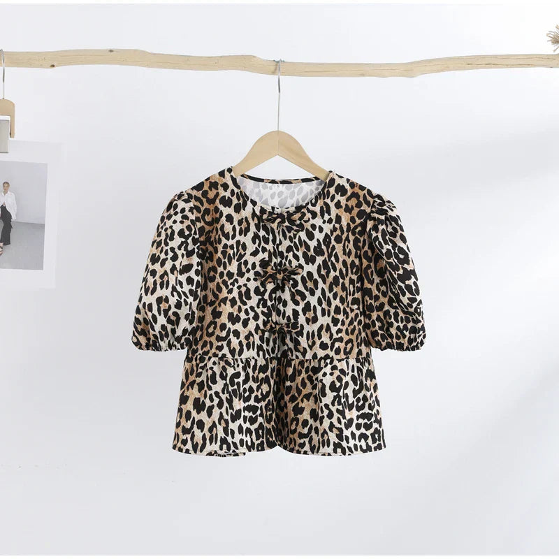 Chiara | Women's puff sleeve lace-up - spring blouse
