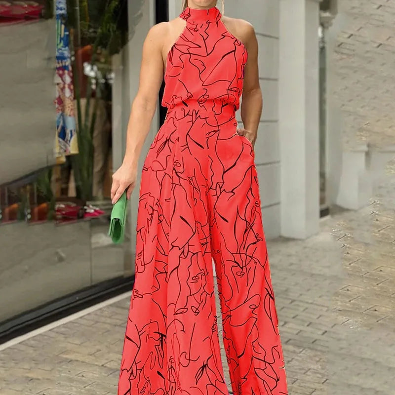 Beatrice - Elegant Printed Halter Neck Jumpsuit