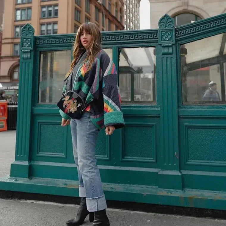 Serenity - Padded Kimono Vest with Rainbow Stripes