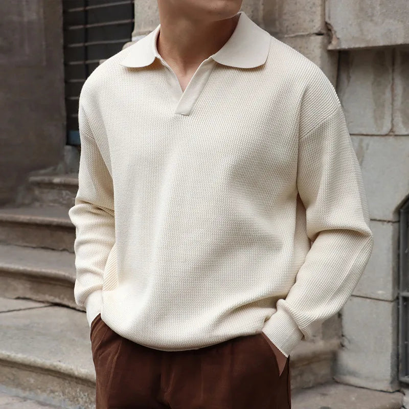 GentleKnit - Men's Long-Sleeve Polo Sweatshirt