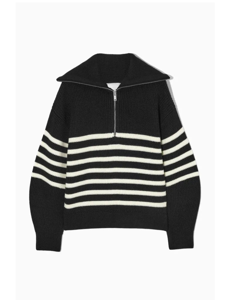 Madeleine - Wide Turtleneck Women's Sweater with Striped Lapel