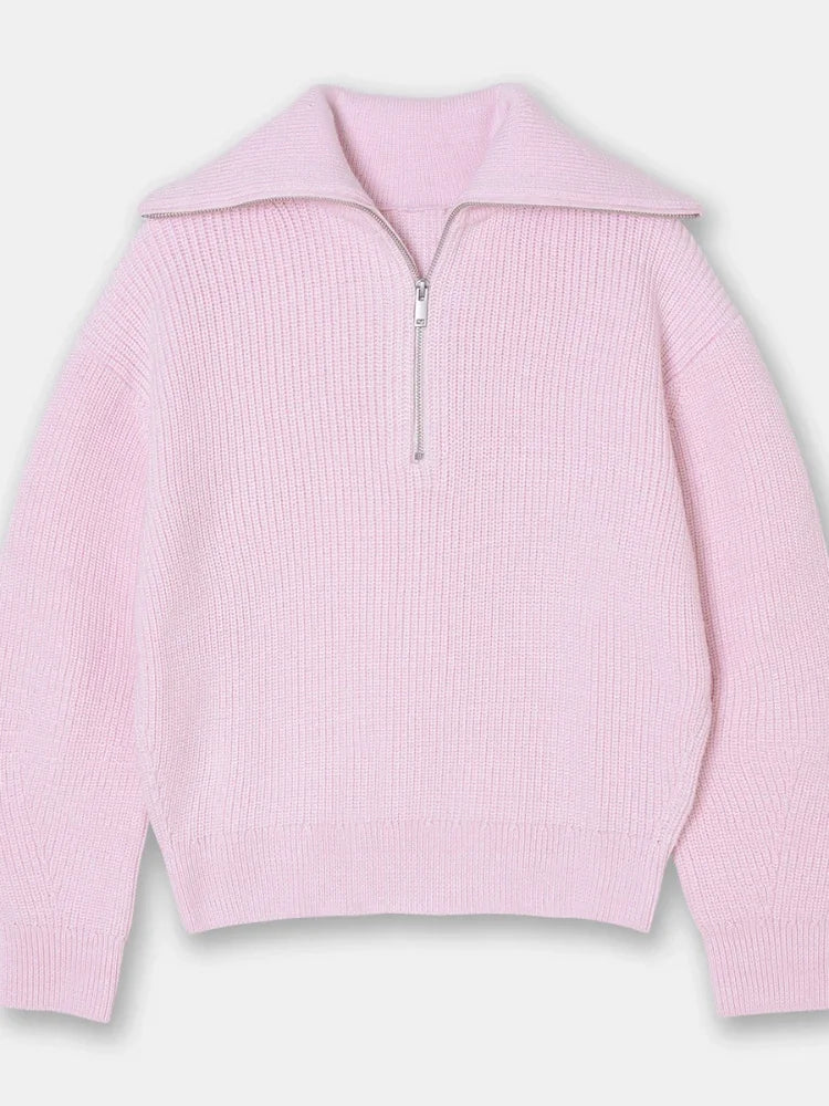 Madeleine - Wide Turtleneck Women's Sweater with Striped Lapel