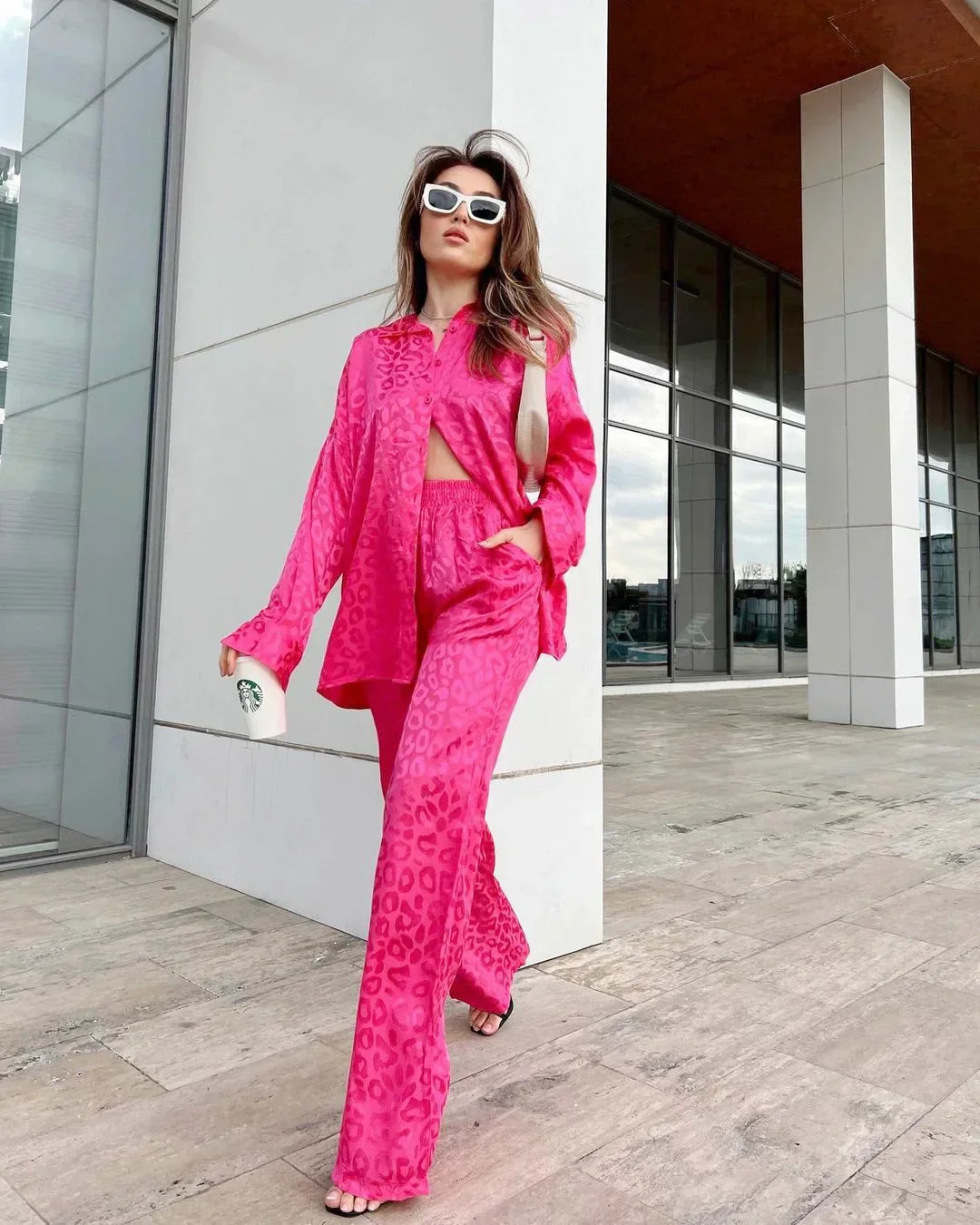 Beatrice - Stylish single-breasted blouse with wide-leg trousers