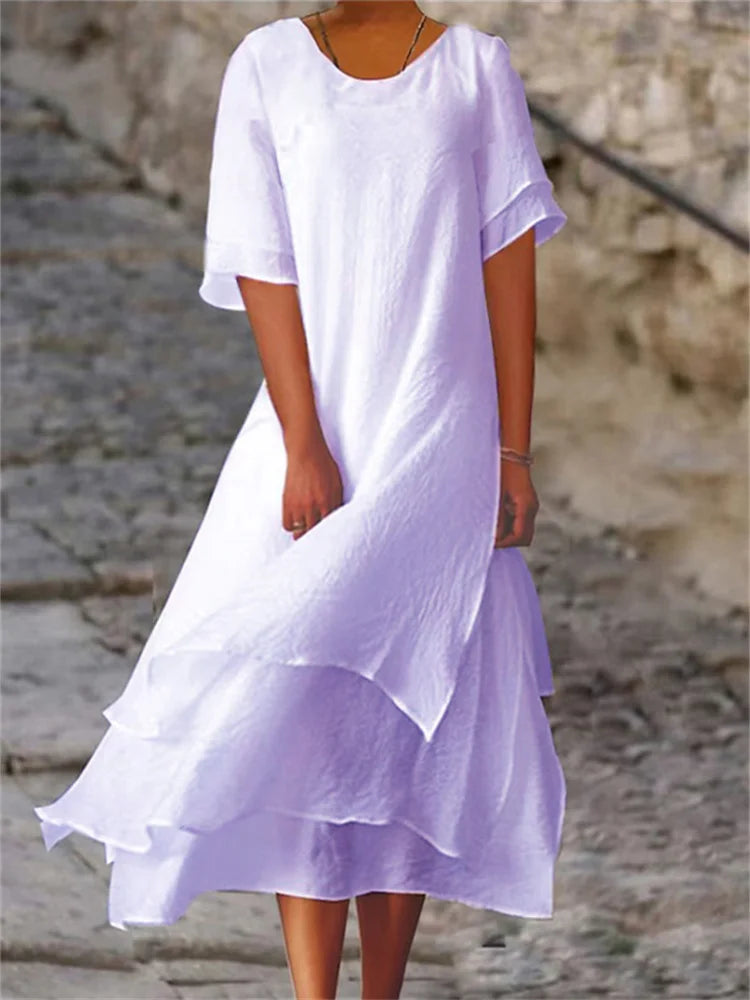 Avianna - Double layered dress with short sleeves and round neckline