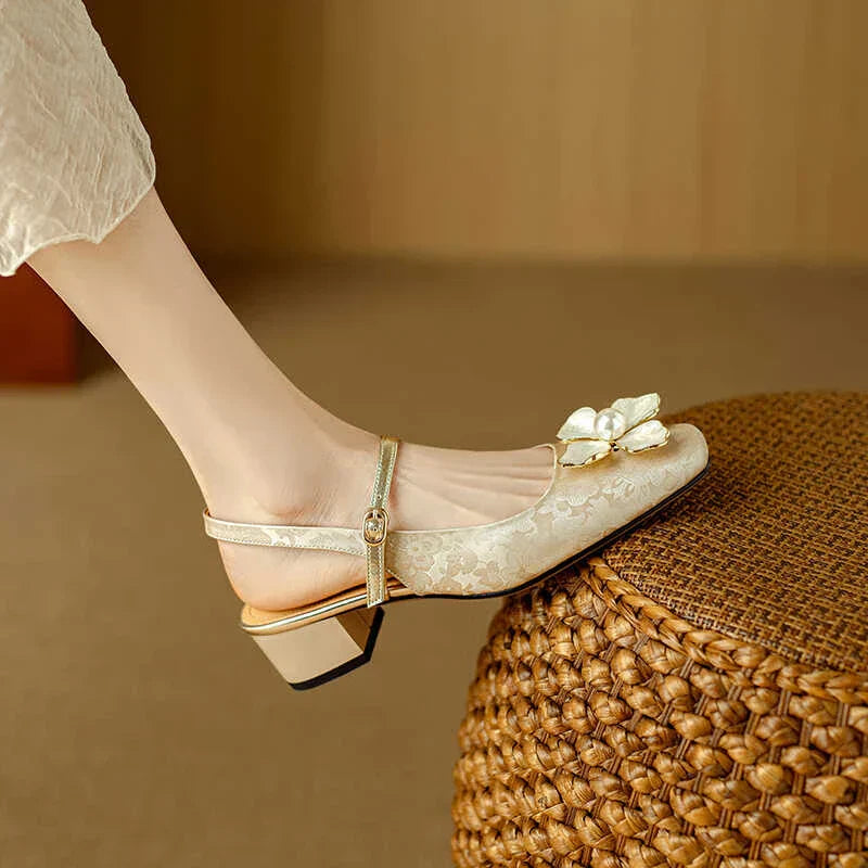 JAYLENE | FLORAL PEARL STRAP HEELS