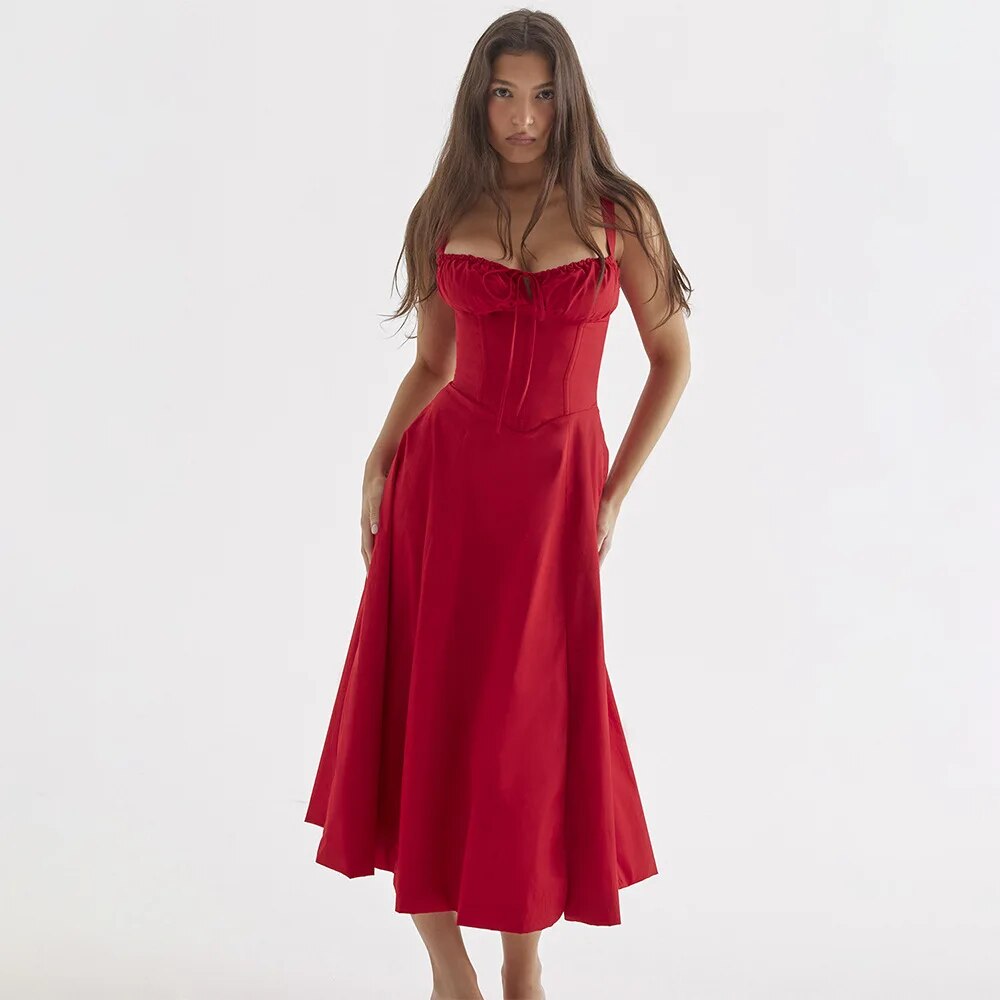 Gretchen - Lace-Up Corset Midi Dress