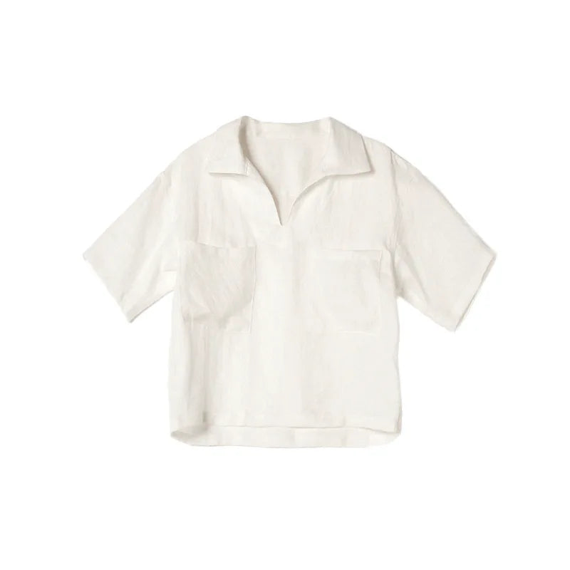 Light and Timeless Short Sleeve Linen Blouse for Women V-Neck – Milena