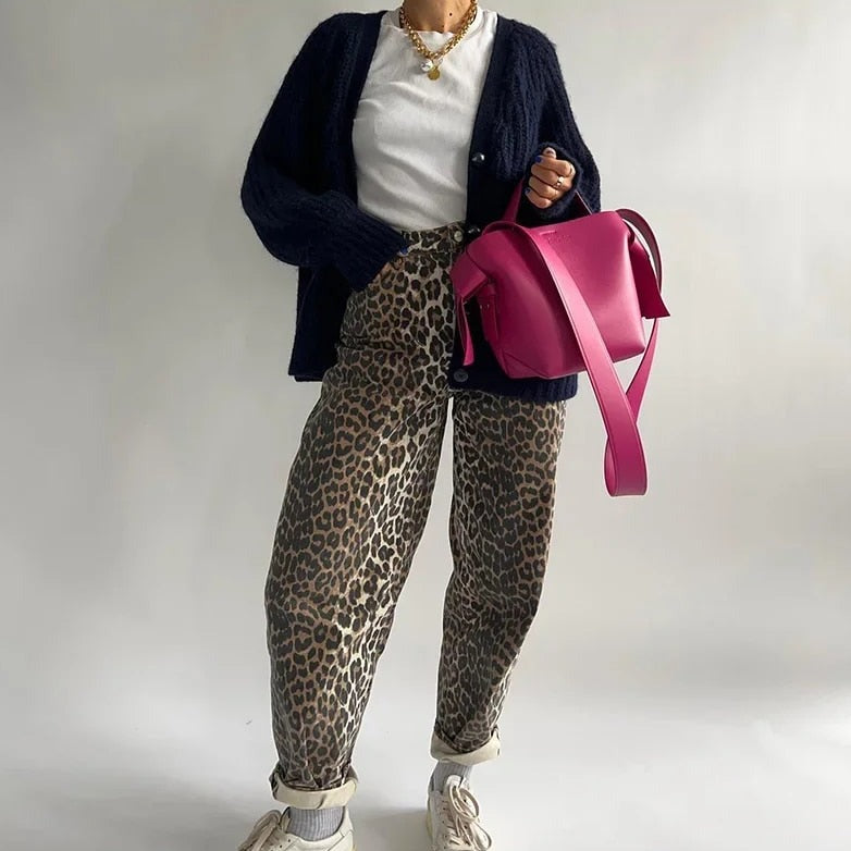 Chandra - Vintage jeans with leopard print