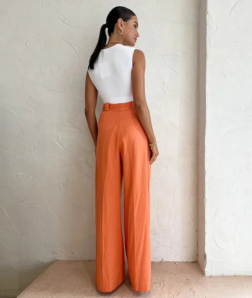 Evelien | Orange linen women's trousers