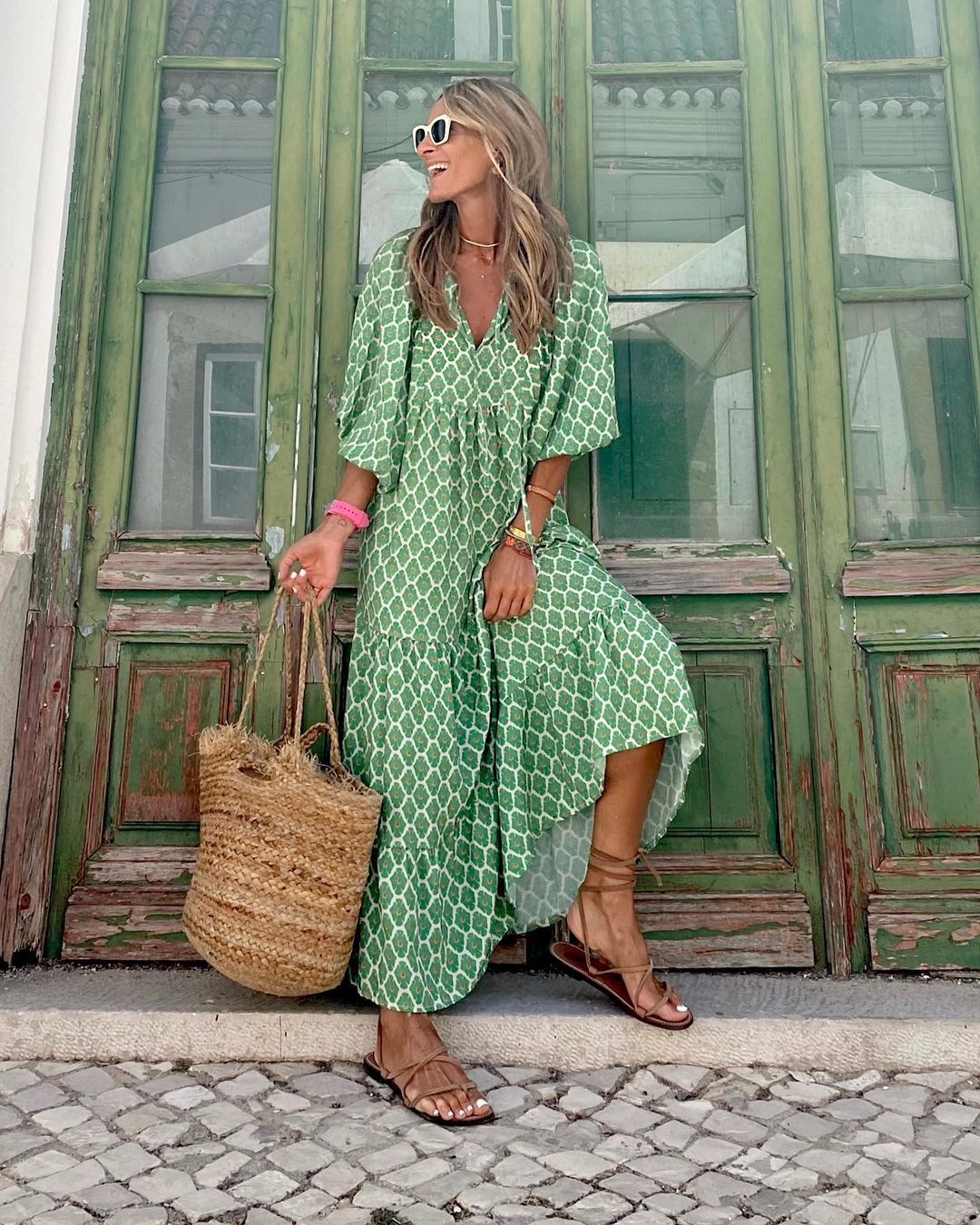 Women's Boho Dress – Breezy Floral Dress with Wide Fit and 3/4 Sleeves