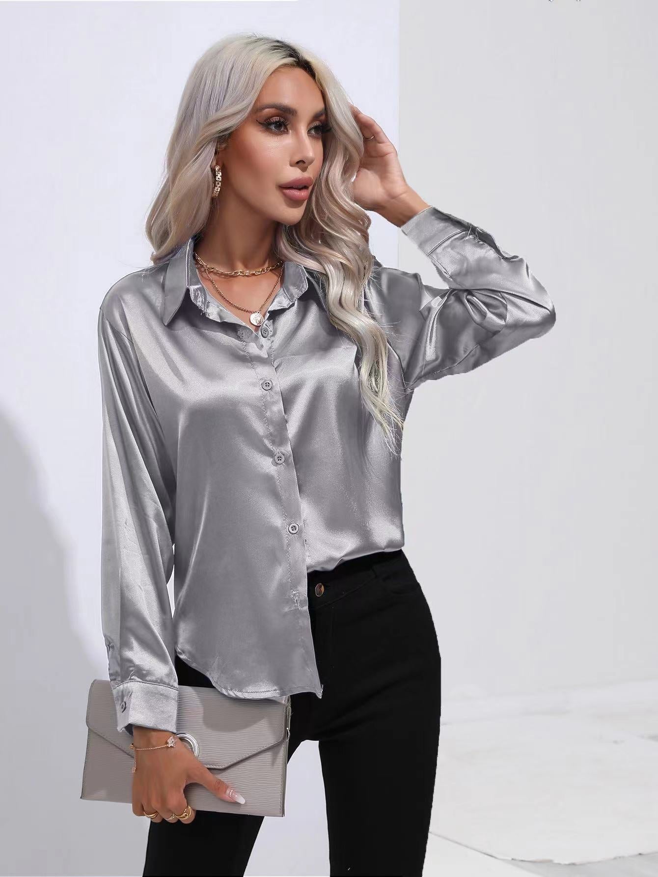 Livia | Women's elegant silk - long sleeve blouse