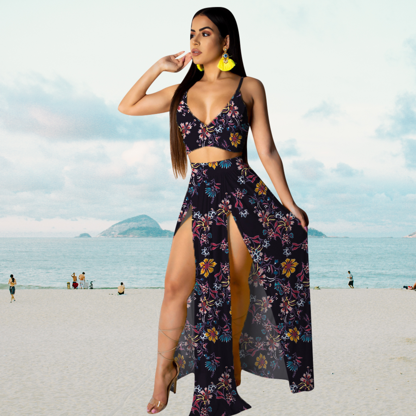 Amalia - Halterneck top and long skirt with split summer set