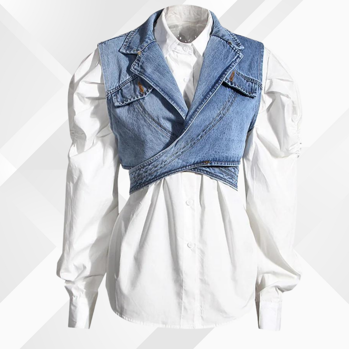 Rebecca | Women's denim vest - blouse with puff sleeves