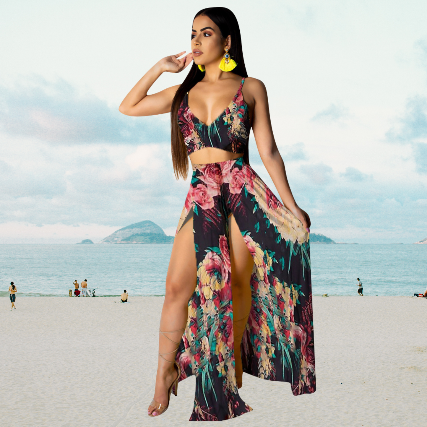 Amalia - Halterneck top and long skirt with split summer set