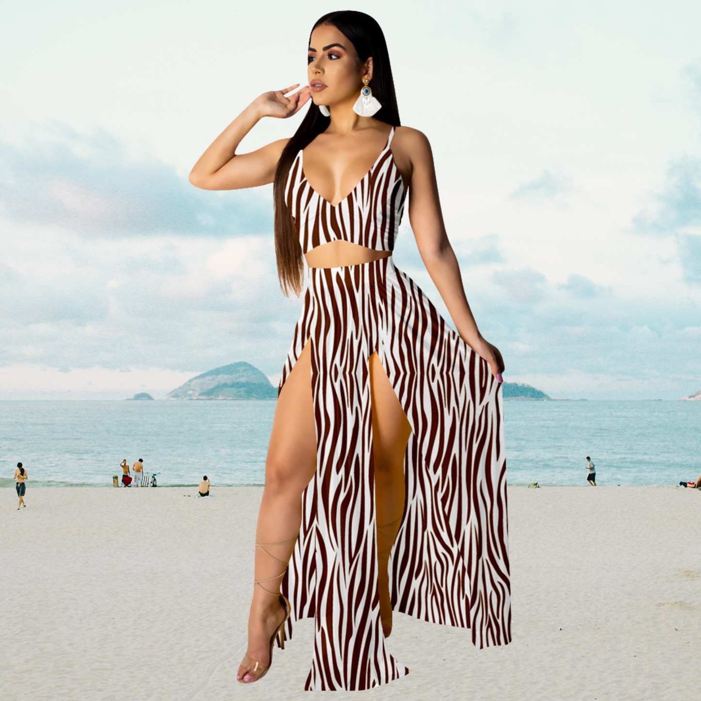 Amalia - Halterneck top and long skirt with split summer set