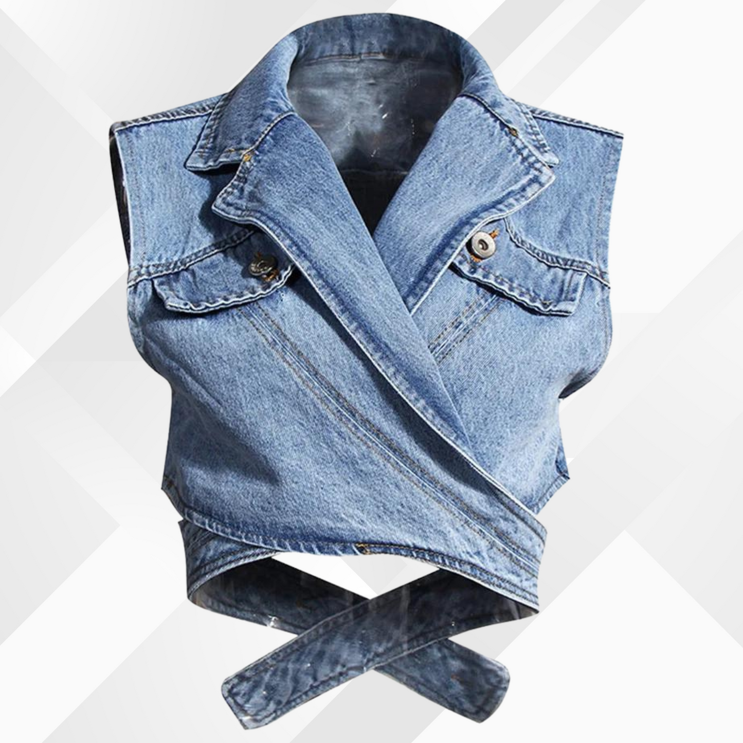 Rebecca | Women's denim vest - blouse with puff sleeves