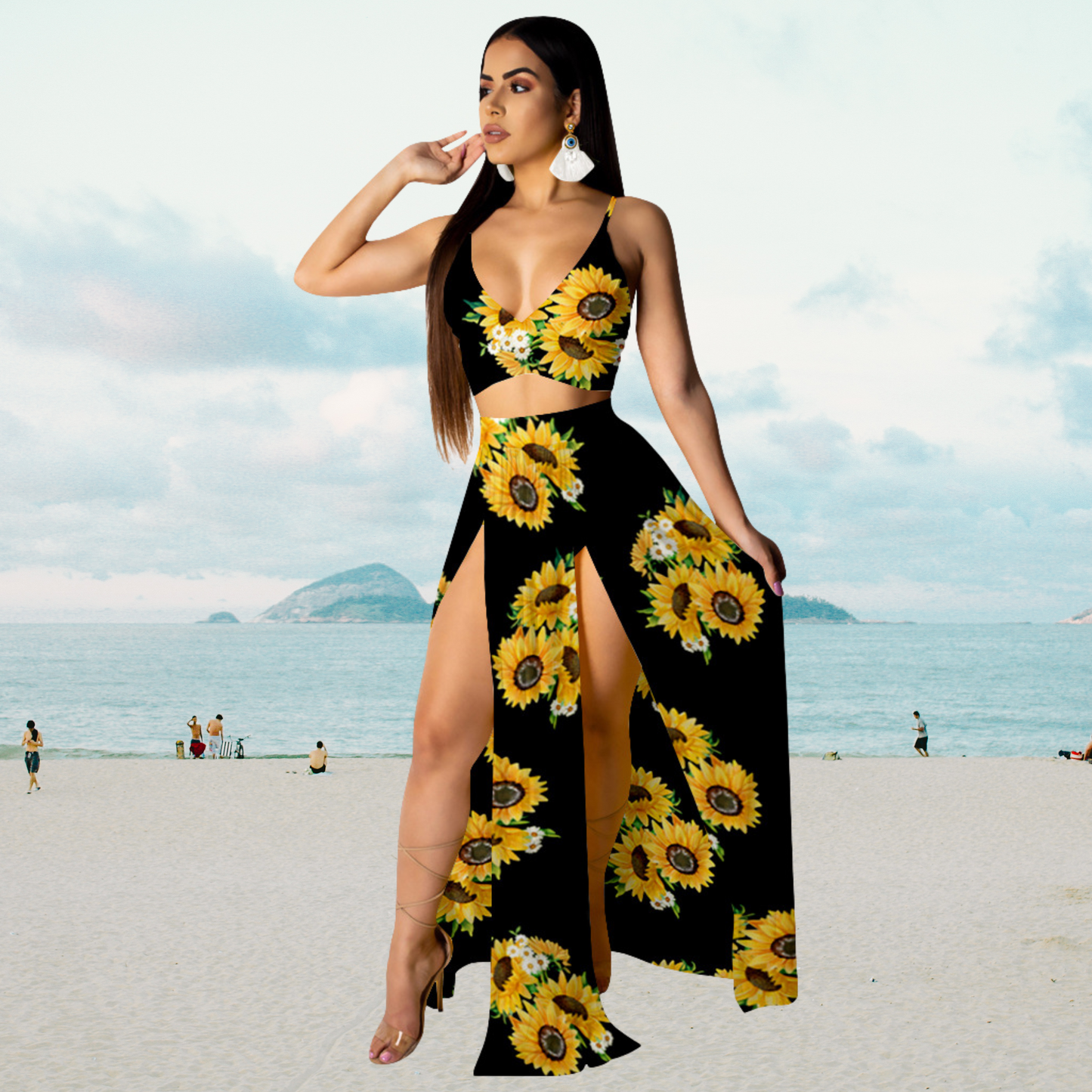 Amalia - Halterneck top and long skirt with split summer set