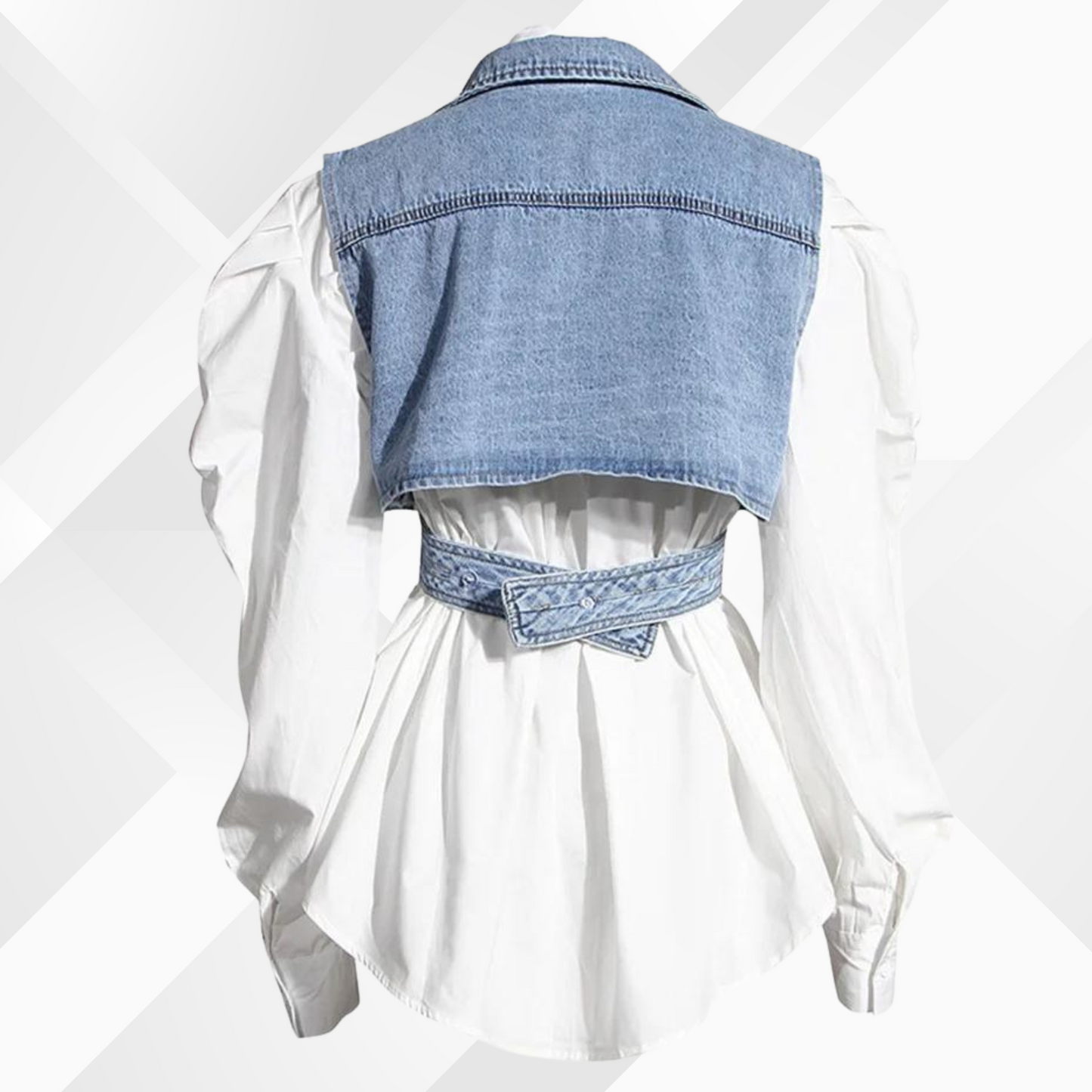 Rebecca | Women's denim vest - blouse with puff sleeves