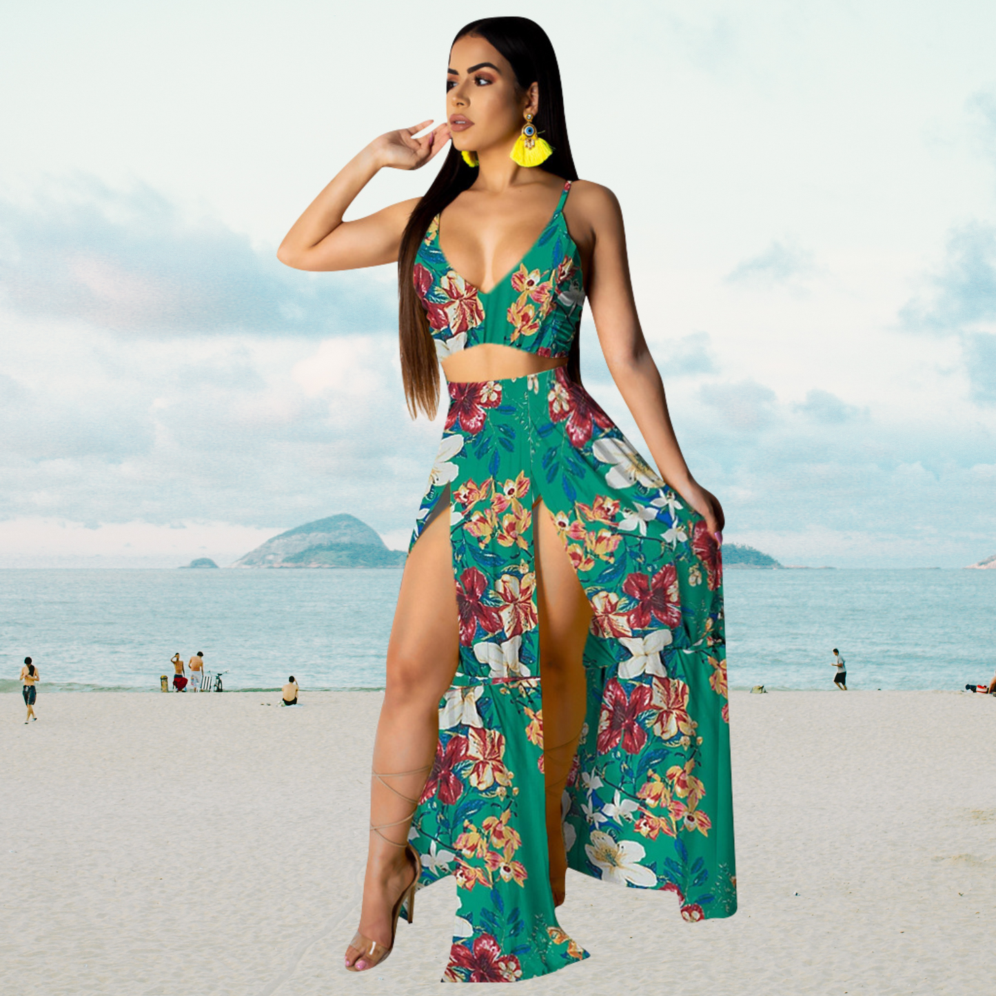 Amalia - Halterneck top and long skirt with split summer set