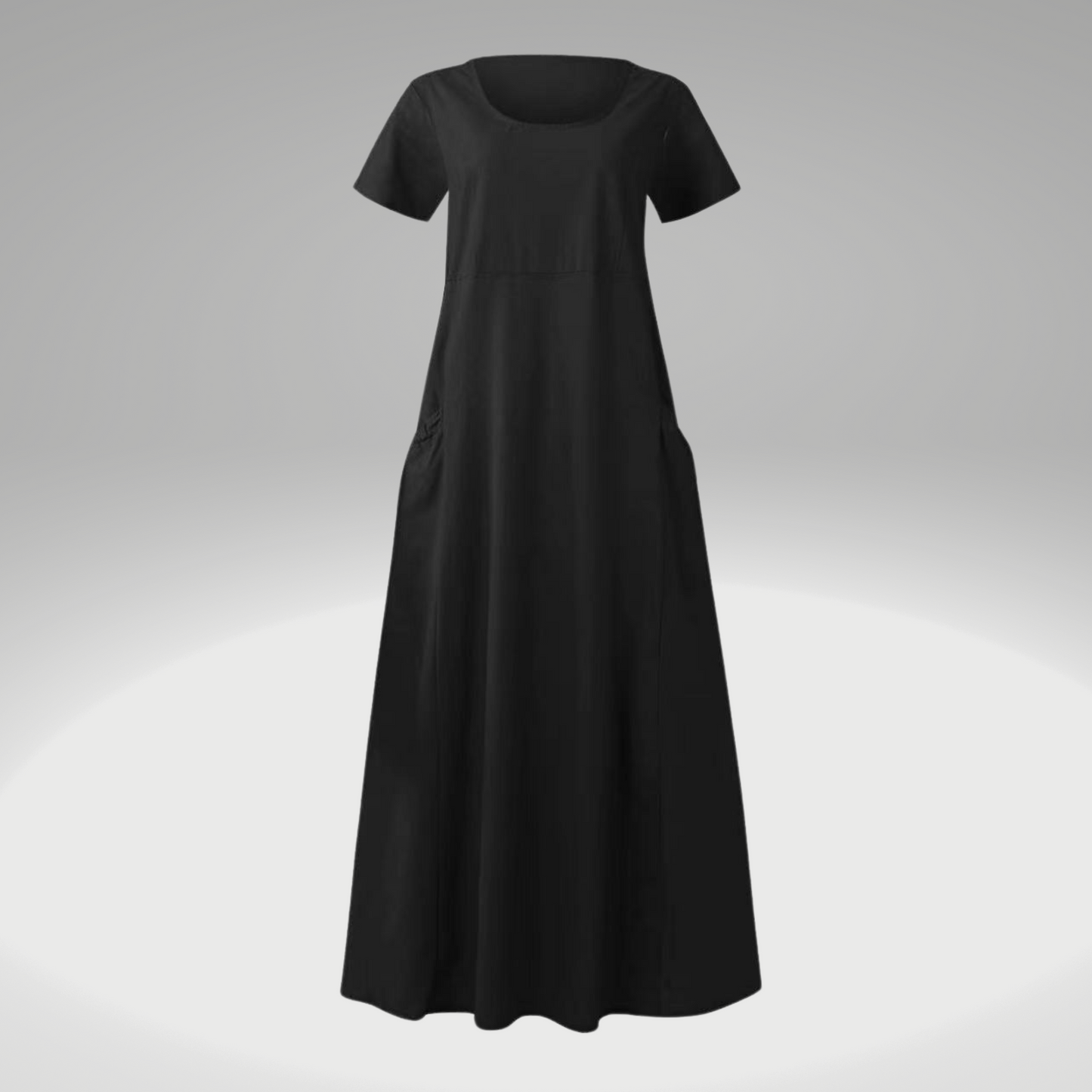 Levy - Plain dress with loose pockets, made of cotton and linen