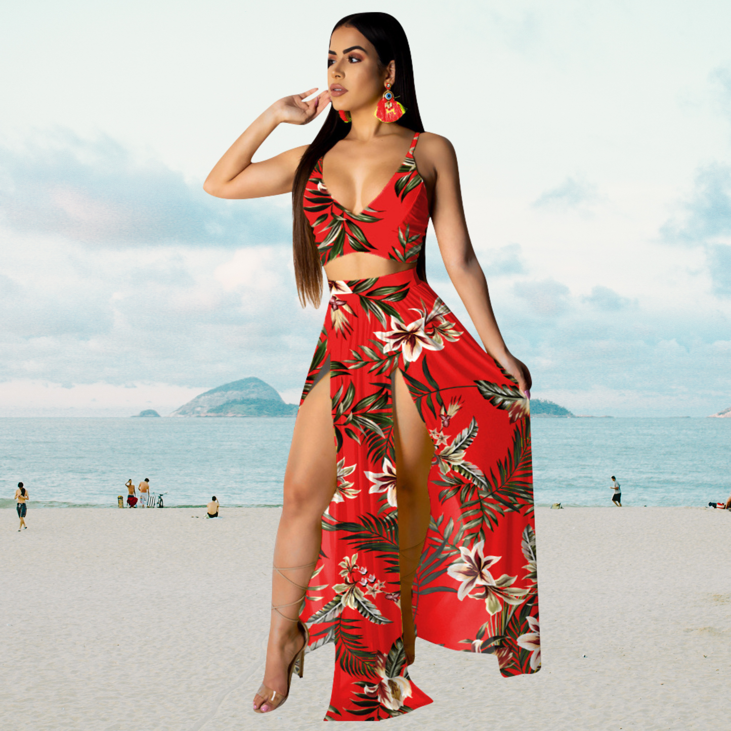 Amalia - Halterneck top and long skirt with split summer set